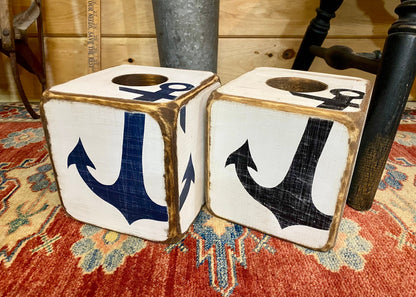 Coastal Anchor Tissue Box Cover, Nautical Lake House Decor