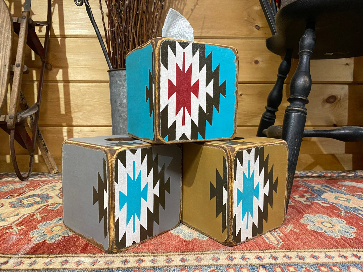 Southwestern Turquoise Aztec Tissue Box Cover