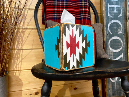 Southwestern Turquoise Aztec Tissue Box Cover