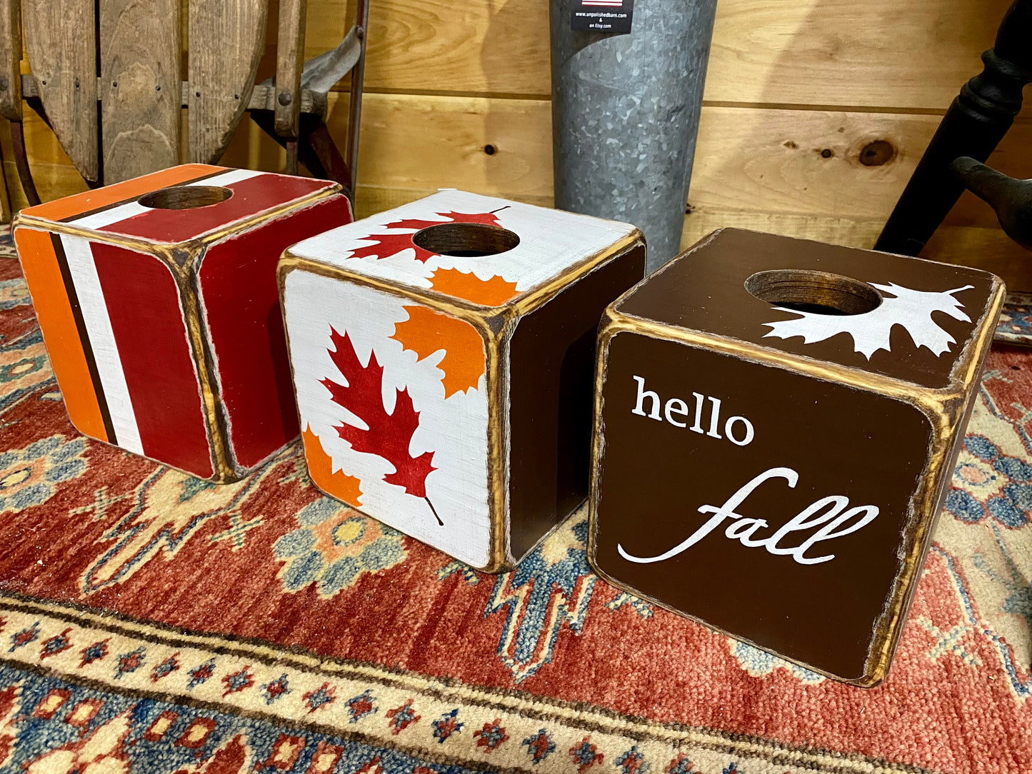Rustic Fall Tissue Box Cover,  Thanksgiving Bathroom Decor