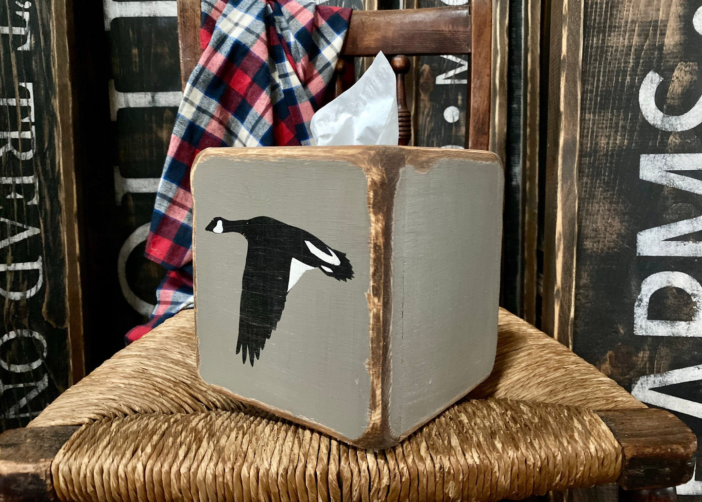 Rustic Log Cabin Tissue Box Cover, Canadian Goose,Deer Hunting