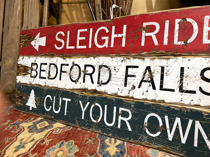 Christmas Sleigh Rides Sign Set, Bedford Falls