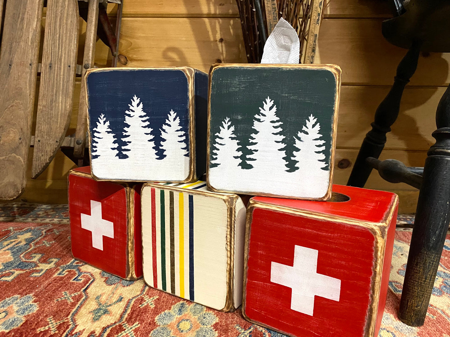 Pine Tree Forest Rustic Cabin Tissue Box Cover