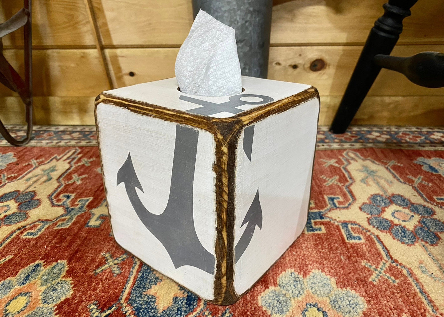Coastal Anchor Tissue Box Cover, Nautical Lake House Decor