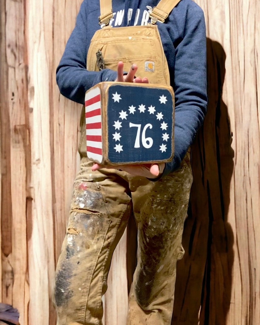 Rustic Bennington Flag Wood Tissue Box Cover, Patriotic Decor