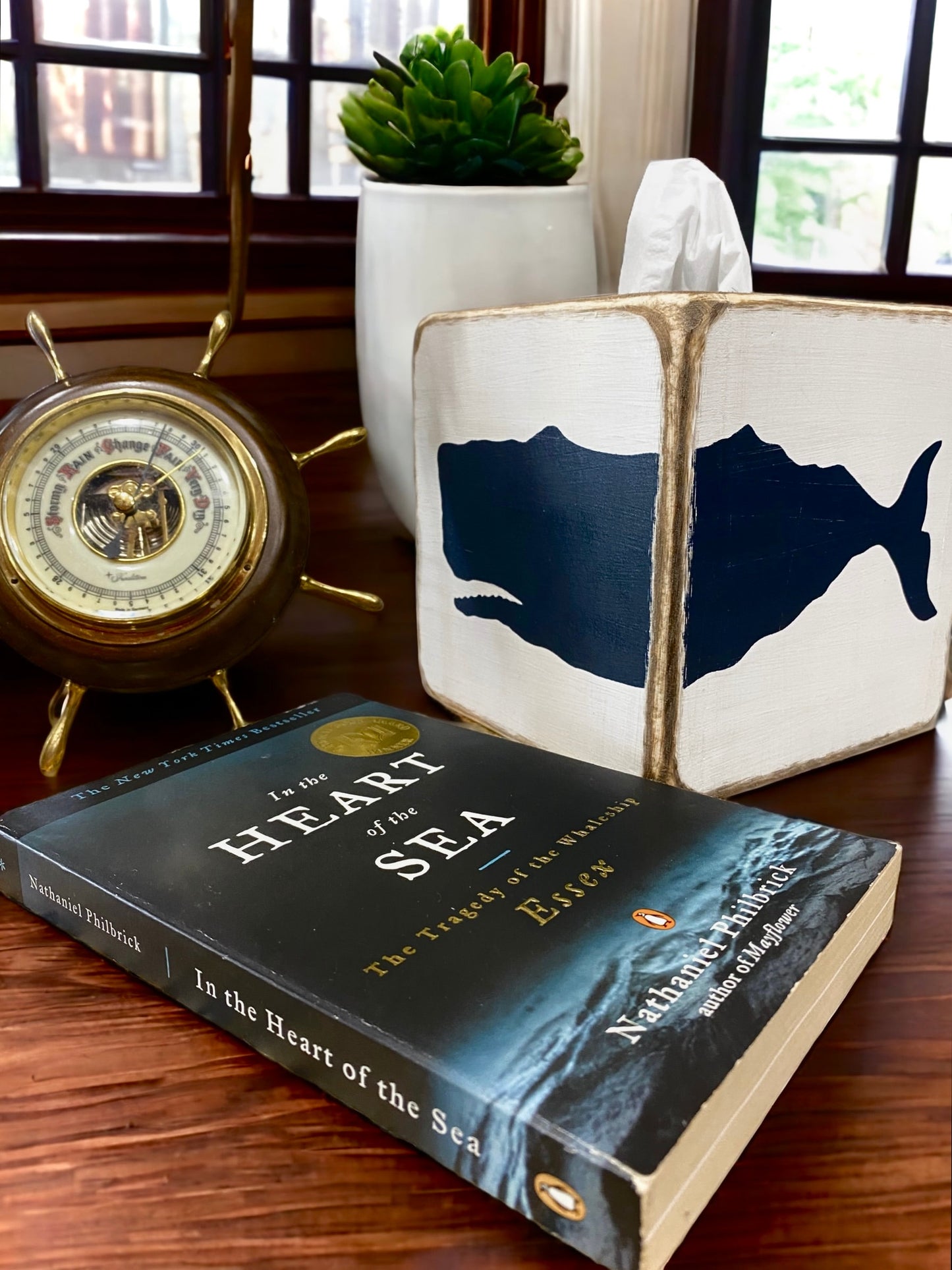 Nautical Coastal Home Decor, Whale Tissue Box Cover