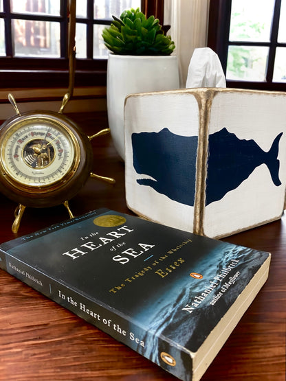Nautical Coastal Home Decor, Whale Tissue Box Cover