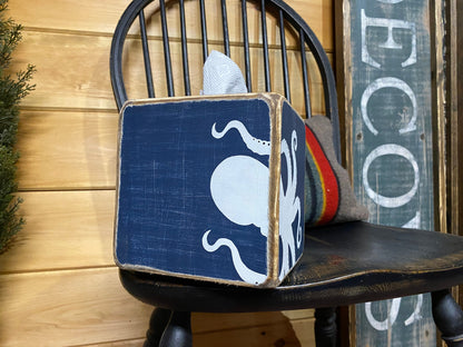 Octopus Wood Tissue Box Cover, Coastal Beach House