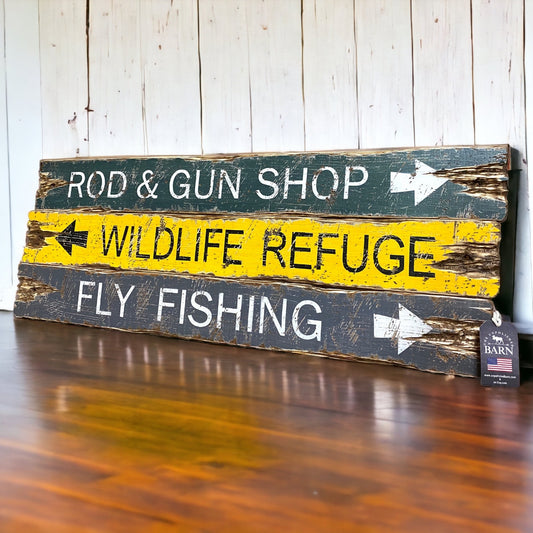 Fly fishing and hunting sign set