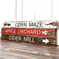 Rustic fall wooden sign set reading Corn Maze, Apple Orchard, and Cider Mill, hand-painted farmhouse autumn décor handmade in Maine, perfect for cozy cabin, lodge, or harvest kitchen wall décor