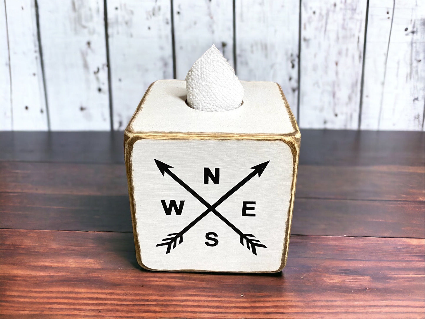 Explore Compass Tissue Box Cover,  Log Cabin Decor