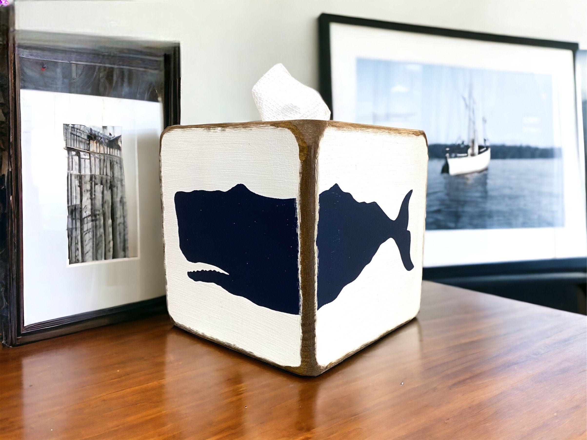 Nautical Whale Tissue Box Cover, Cape Cod Coastal Beach House Decor ...