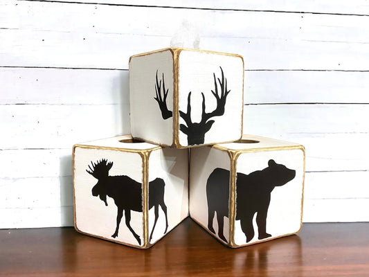 Moose deer bear rustic tissue boxes for cabin decor