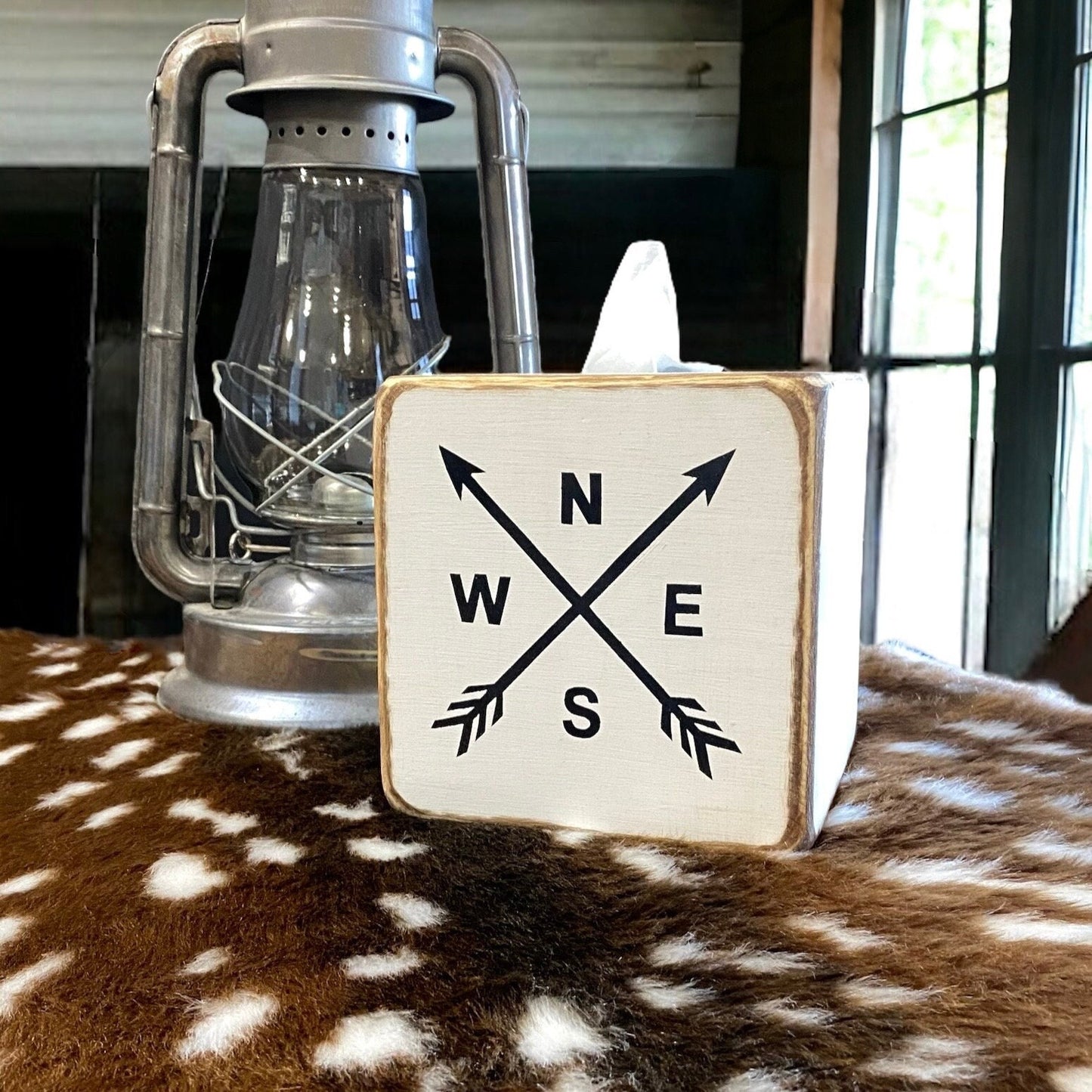 Explore Compass Tissue Box Cover,  Log Cabin Decor
