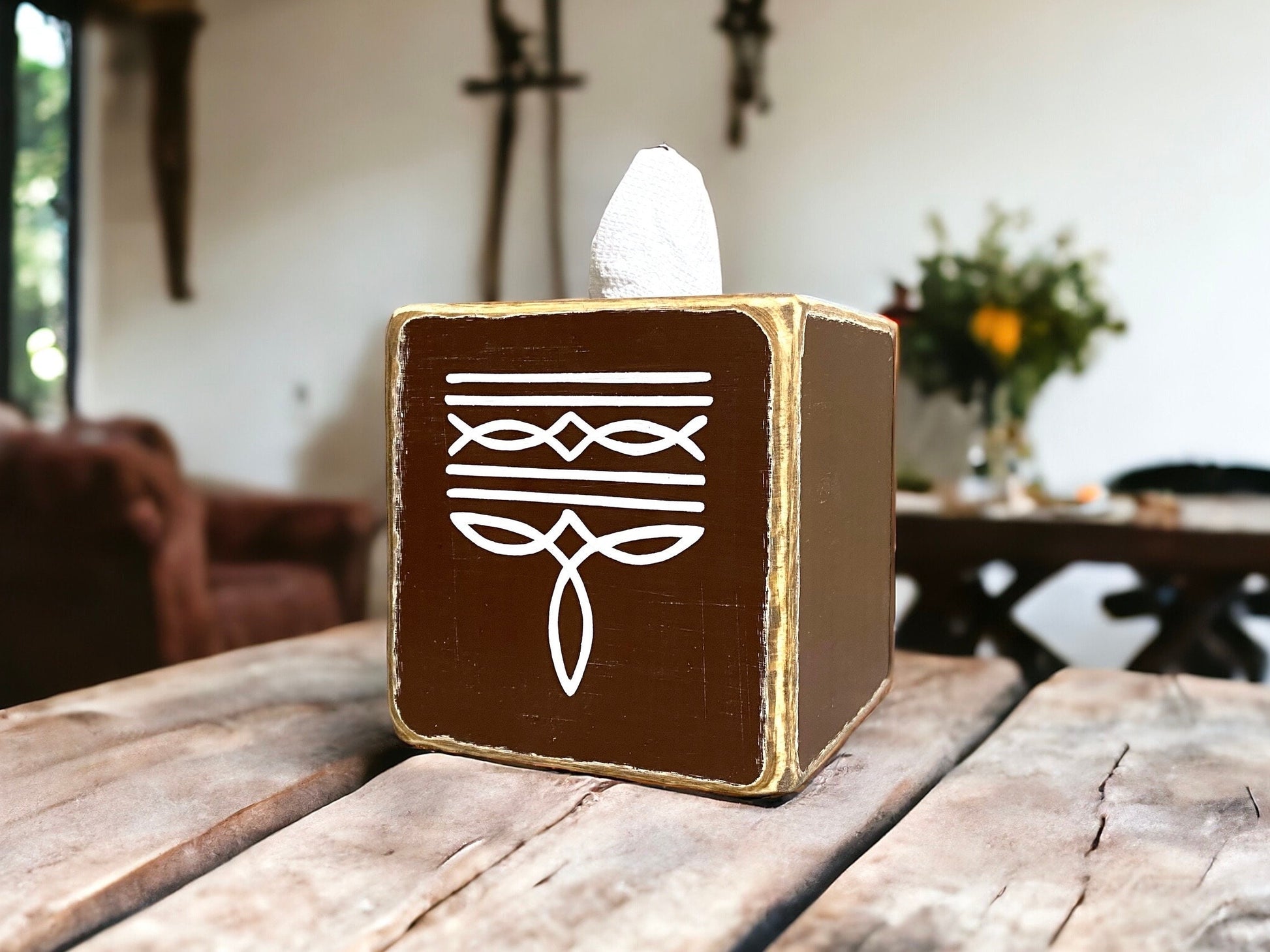 Cowboy boot stitch tissue box