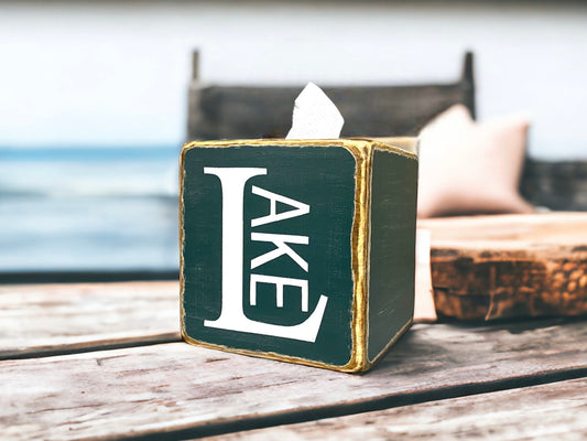 Lake house tissue box cover