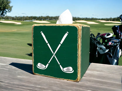 Golf Clubs Wood Tissue Box Cover