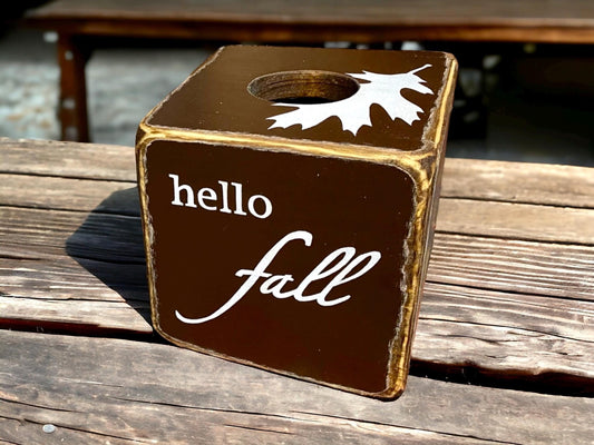 Hello Fall Rustic Wood Tissue Box Cover