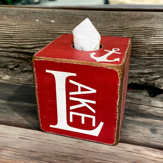Lake House Wood Tissue Box Cover
