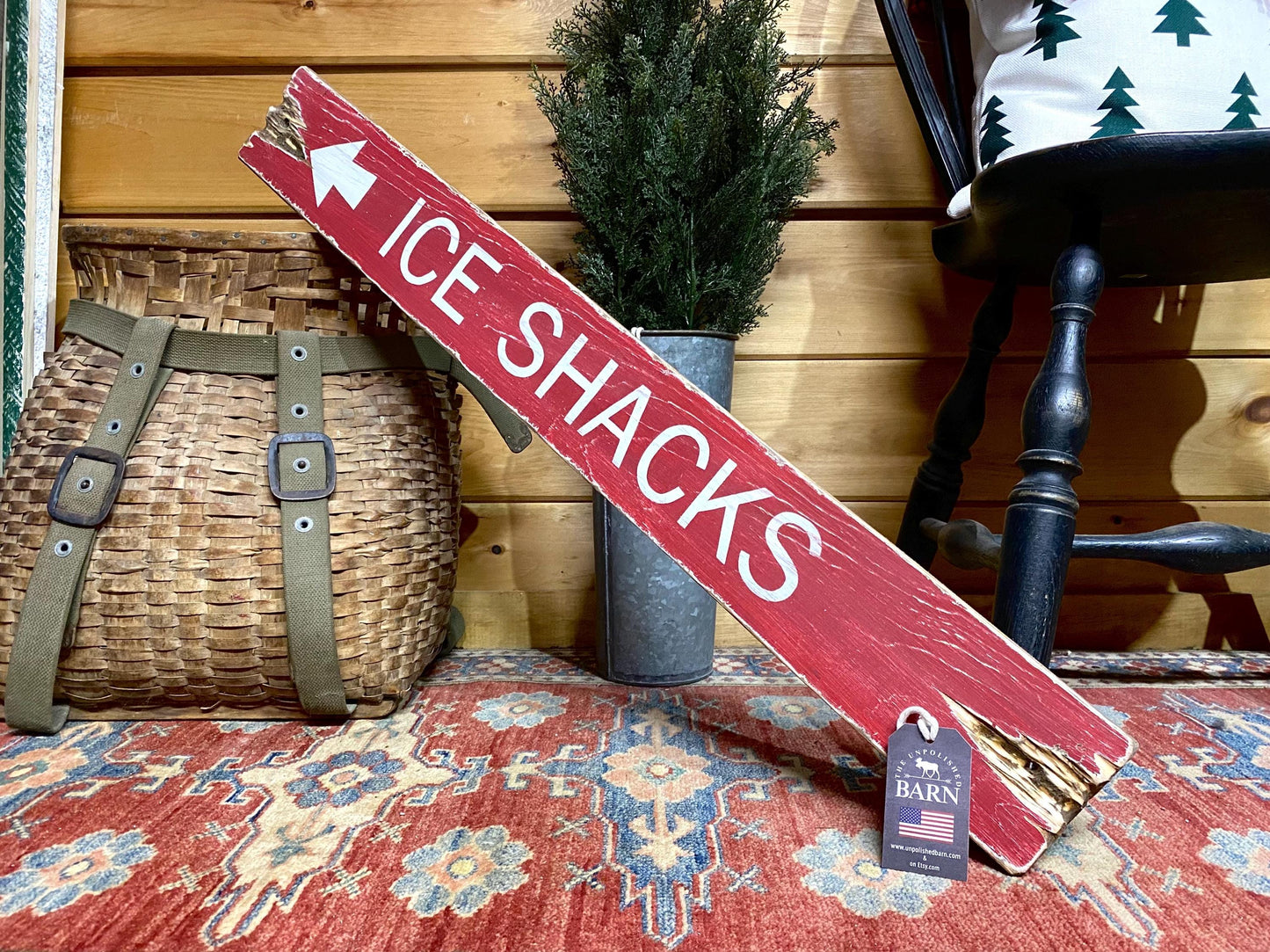 Ice Fishing Shacks Rustic Wood Sign