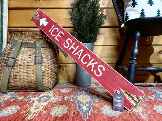Ice Fishing Shacks Rustic Wood Sign