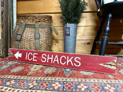 Ice Fishing Shacks Rustic Wood Sign